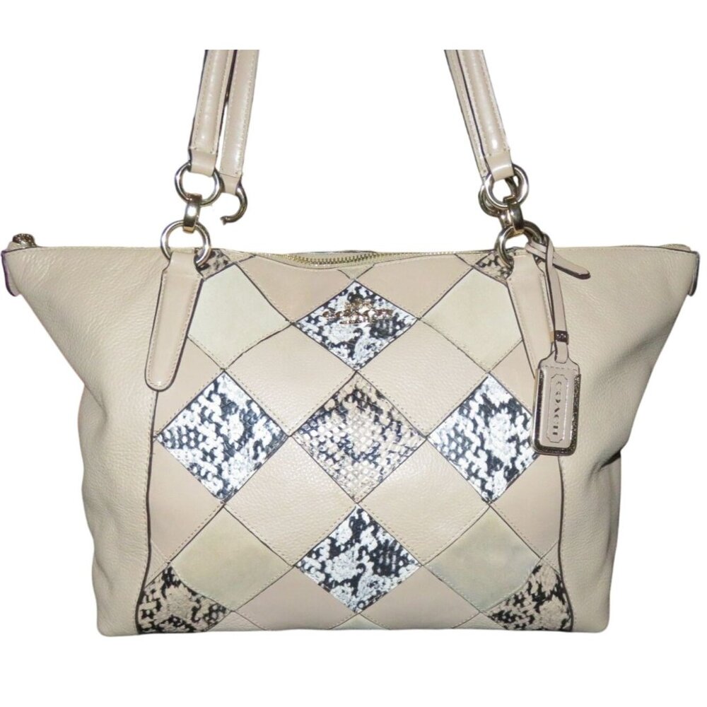 Coach 2016 Ava Mixed Suede & Python Embossed Leather Tote 57510 Beechwood Beige